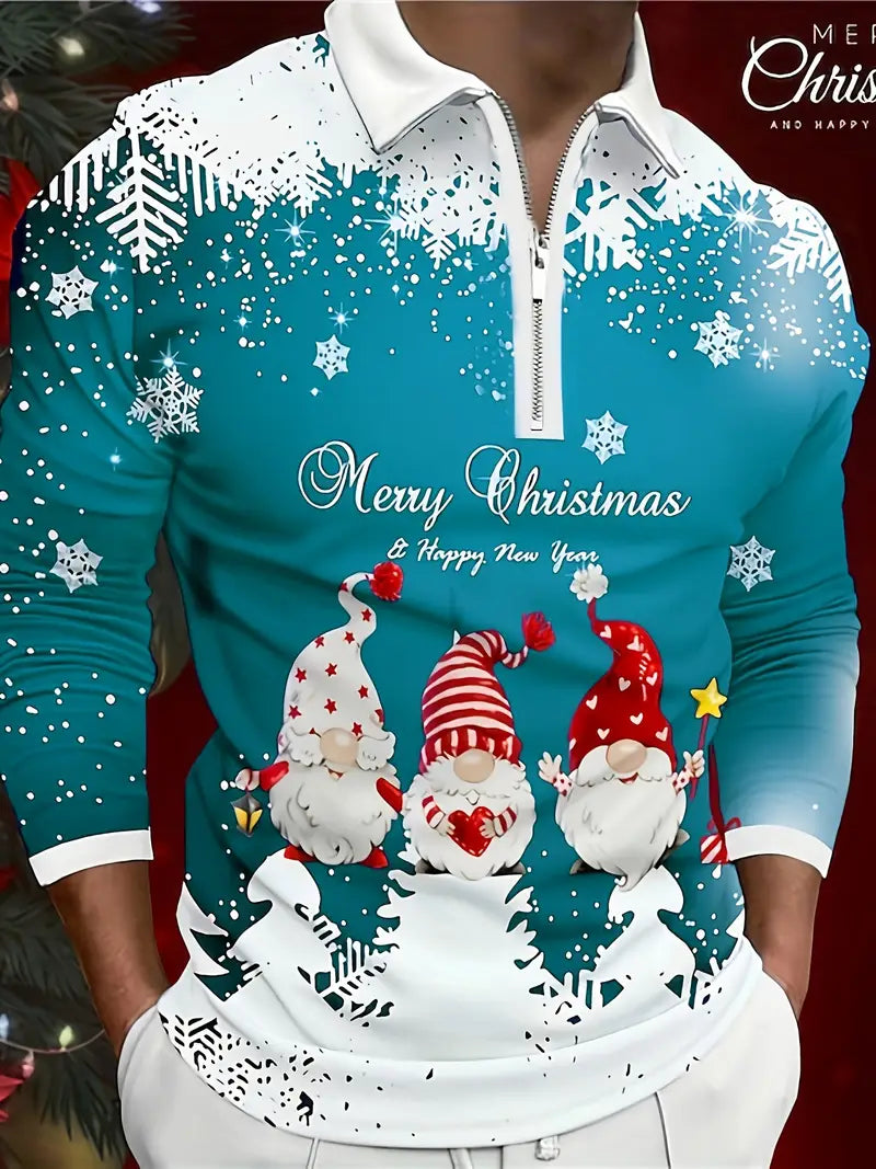 Men’s Zip-up Christmas Jumper | SnowFlake Print