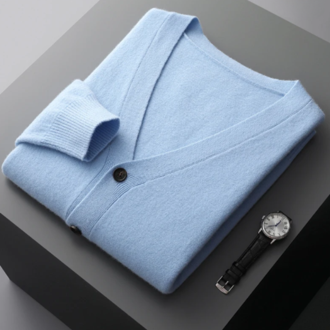 Cardigan V-Couleur Élégant Pour Hommes | Avec Boutons