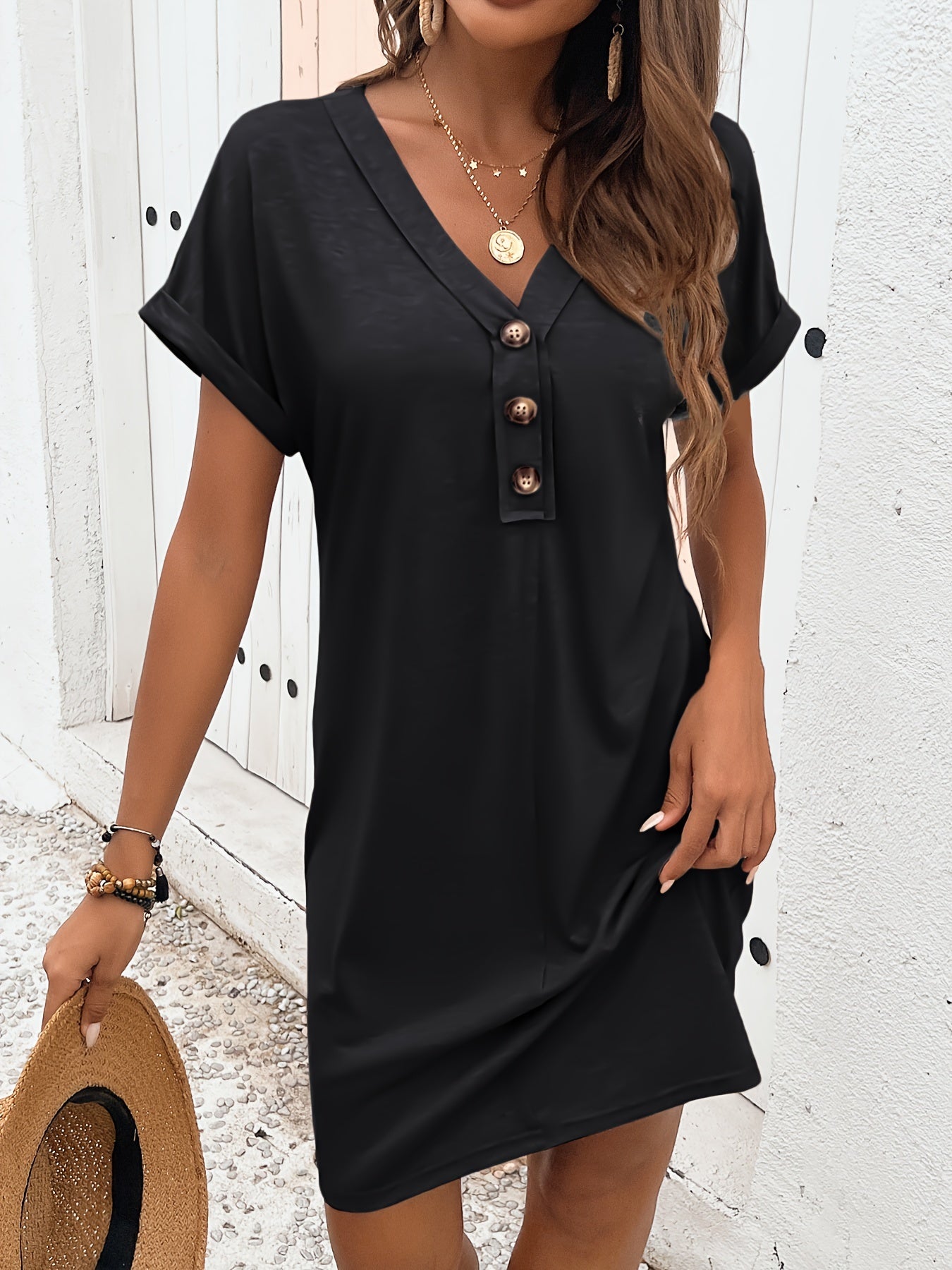 Robe Élégante A Boutons Pour Femmes | Midi