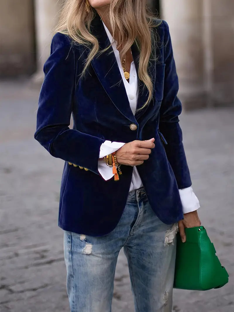 Womens Blazer with Gold Buttons and Sharp Lapels | Elegant