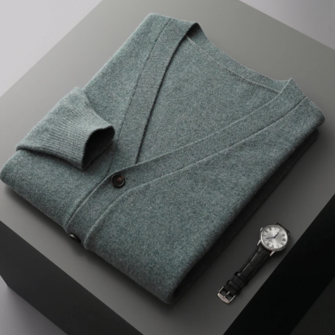 Cardigan V-Couleur Élégant Pour Hommes | Avec Boutons
