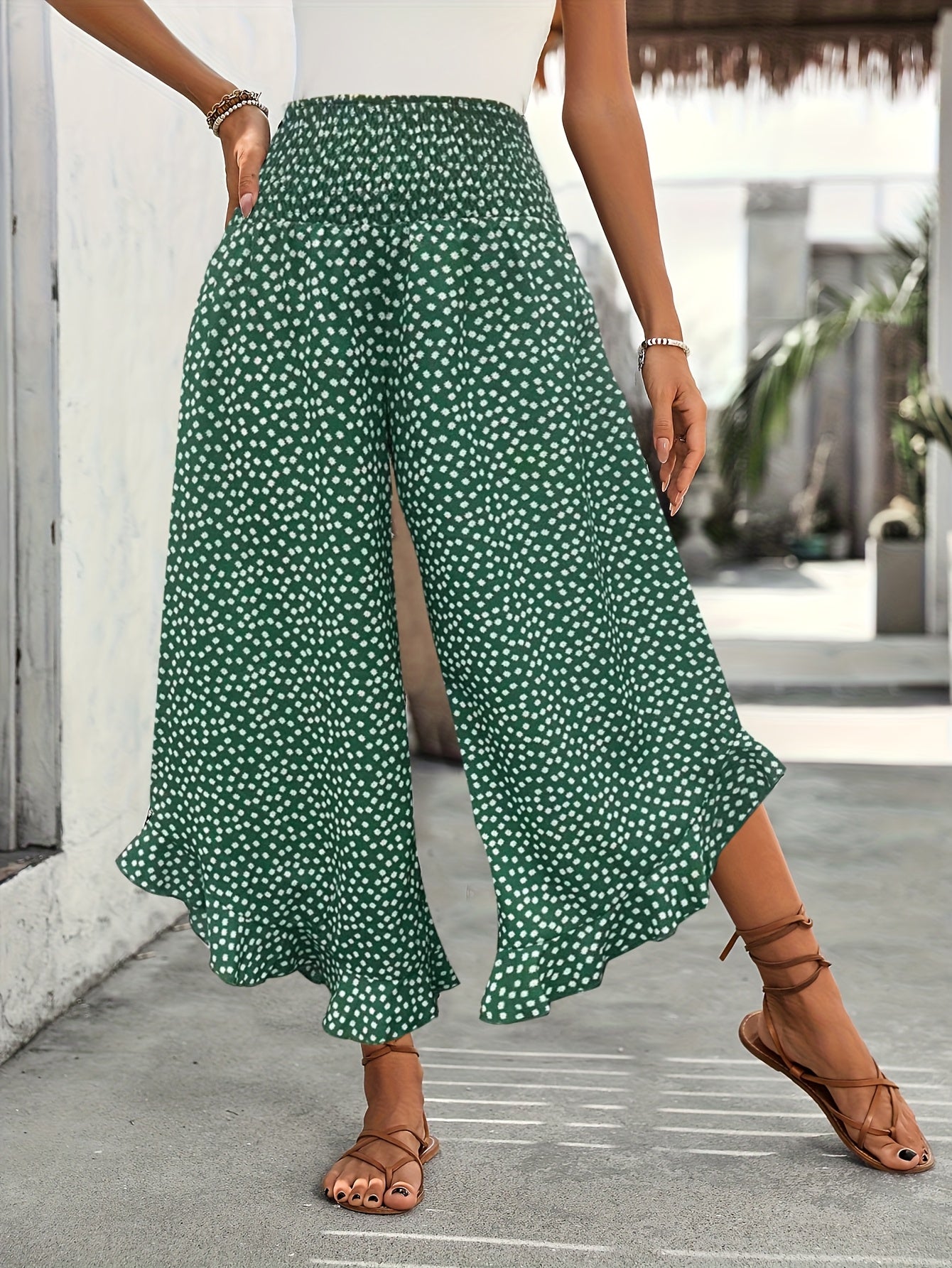 Autres Pantalons Éléguants Fleurs Taille Haute Pour Femmes | Fluide