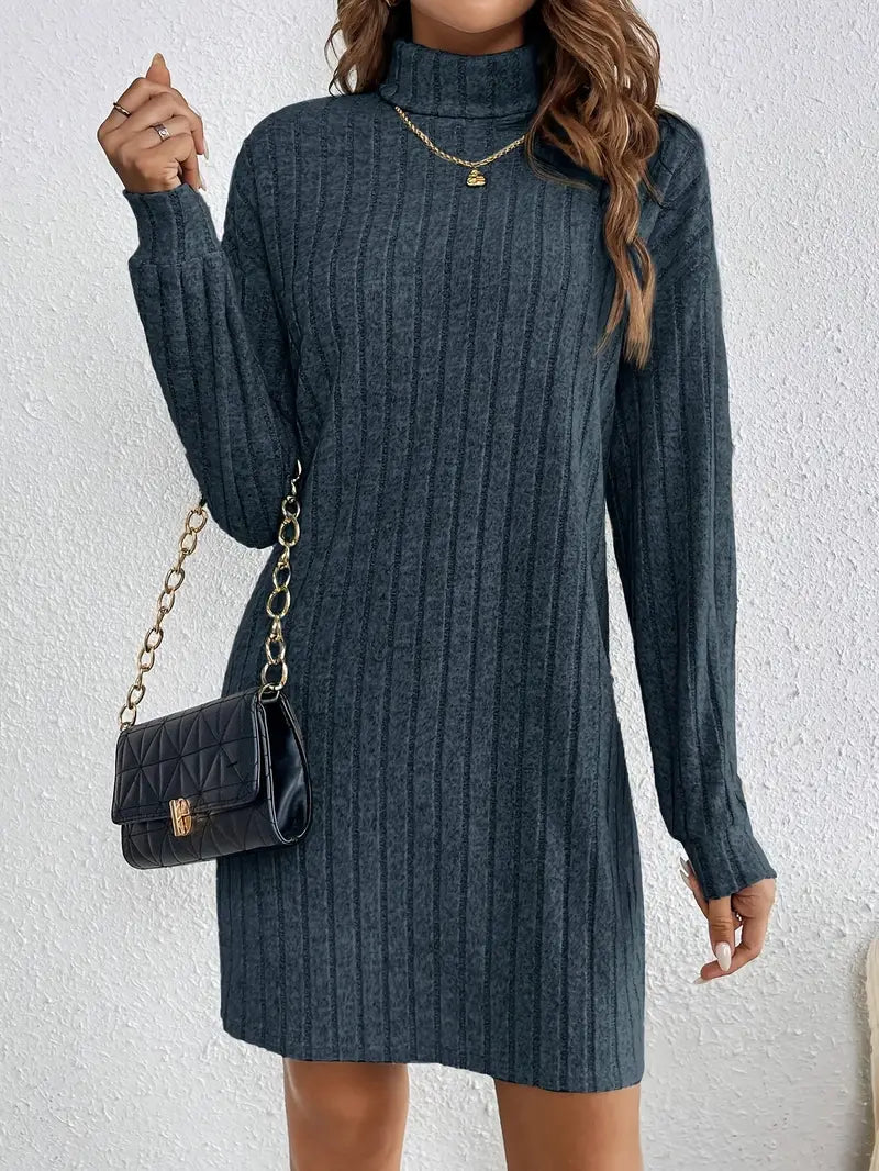 Women’s Textured Knit Jumper Dress | Long-Sleeve Turtleneck