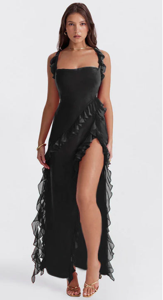 Robe Longue Élégante avec Volants | Maxi