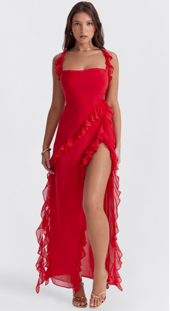 Robe Longue Élégante avec Volants | Maxi