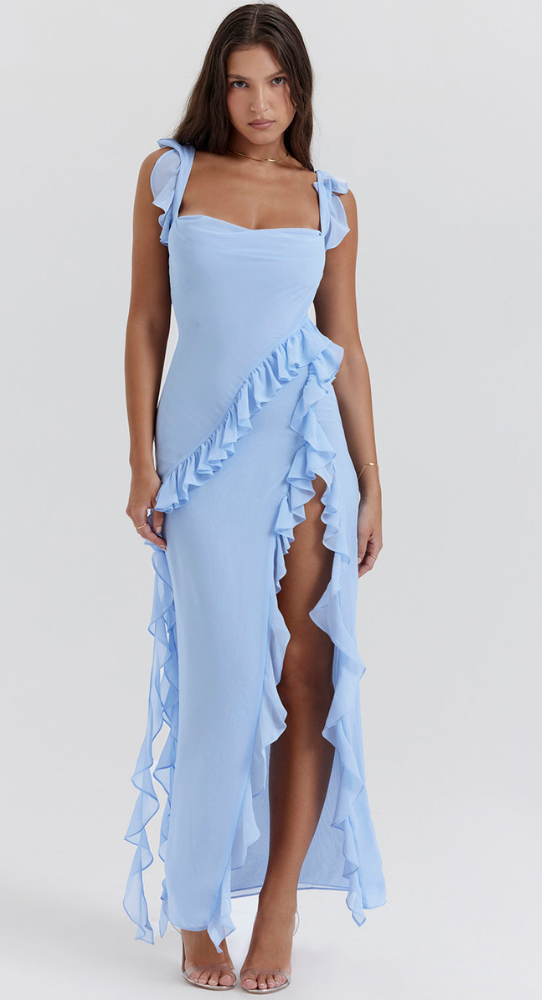 Robe Longue Élégante avec Volants | Maxi
