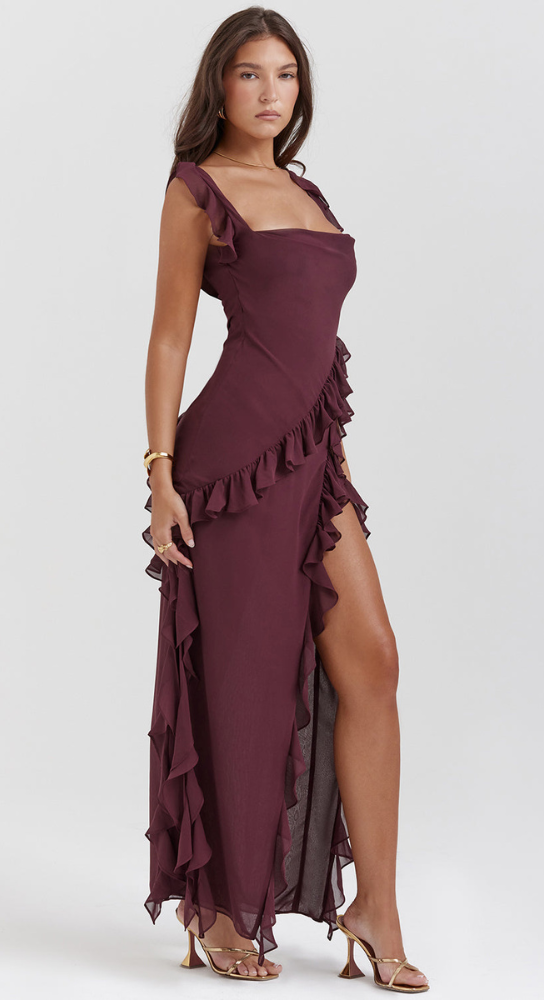 Robe Longue Élégante avec Volants | Maxi