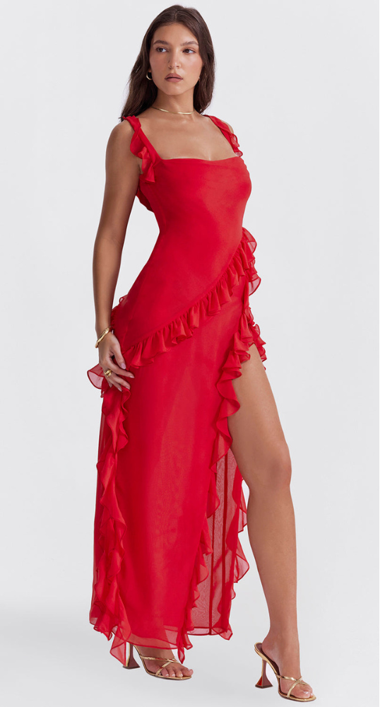 Robe Longue Élégante avec Volants | Maxi
