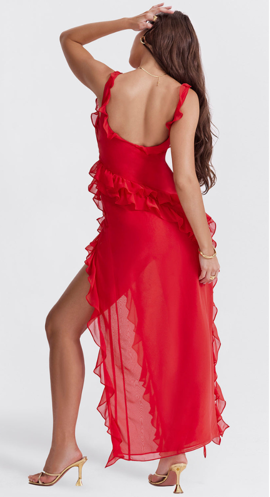Robe Longue Élégante avec Volants | Maxi
