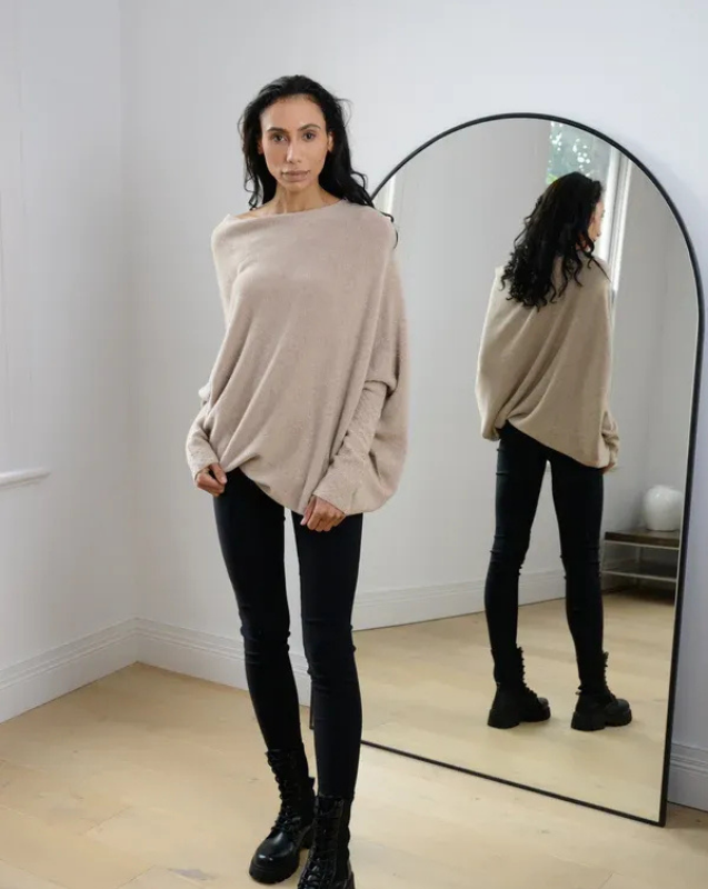 Women’s Off-Shoulder Knit with Swing Collar | Refined Look