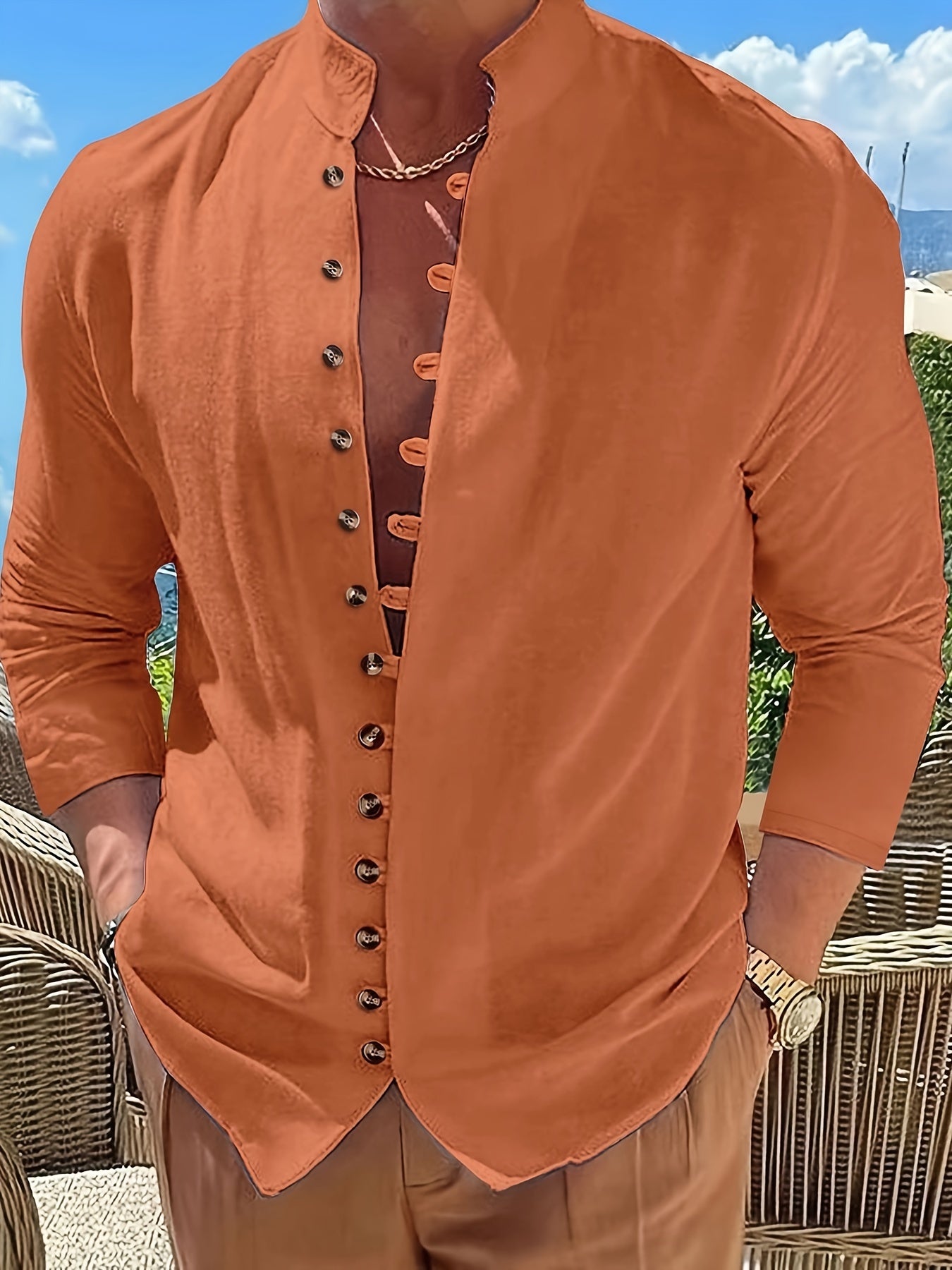 Chemise Casual Homme A Col Mao | Décontractée