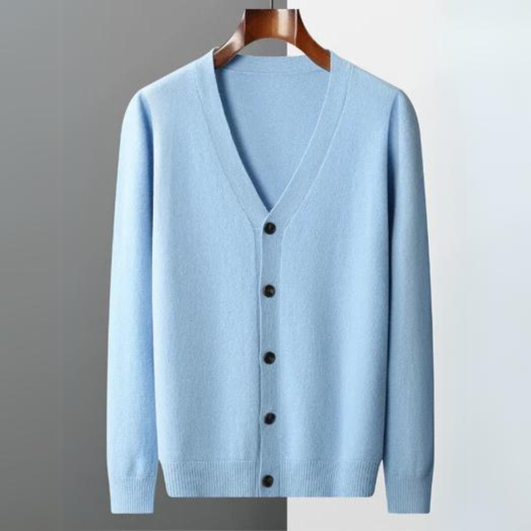 Cardigan V-Couleur Élégant Pour Hommes | Avec Boutons