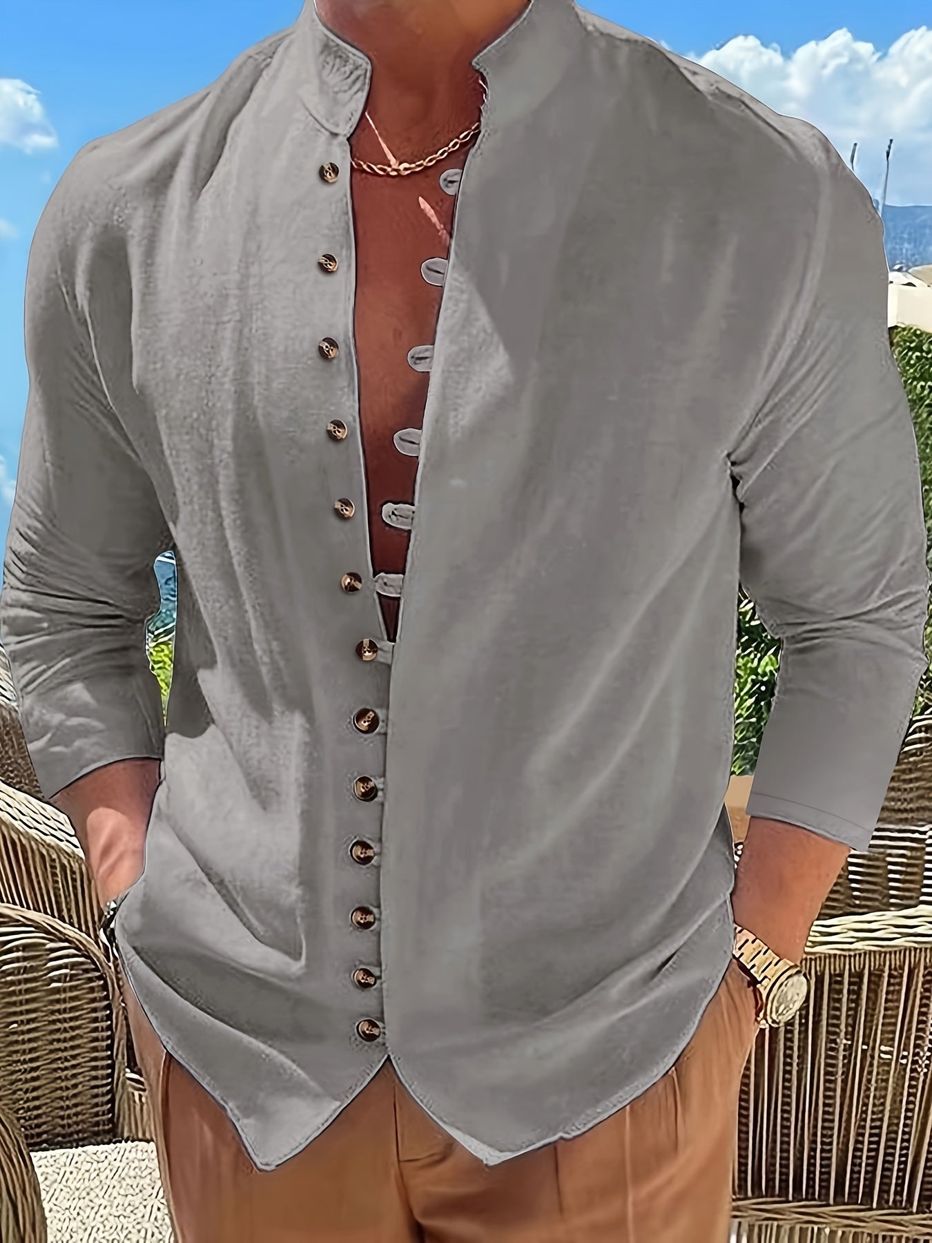 Chemise Casual Homme A Col Mao | Décontractée