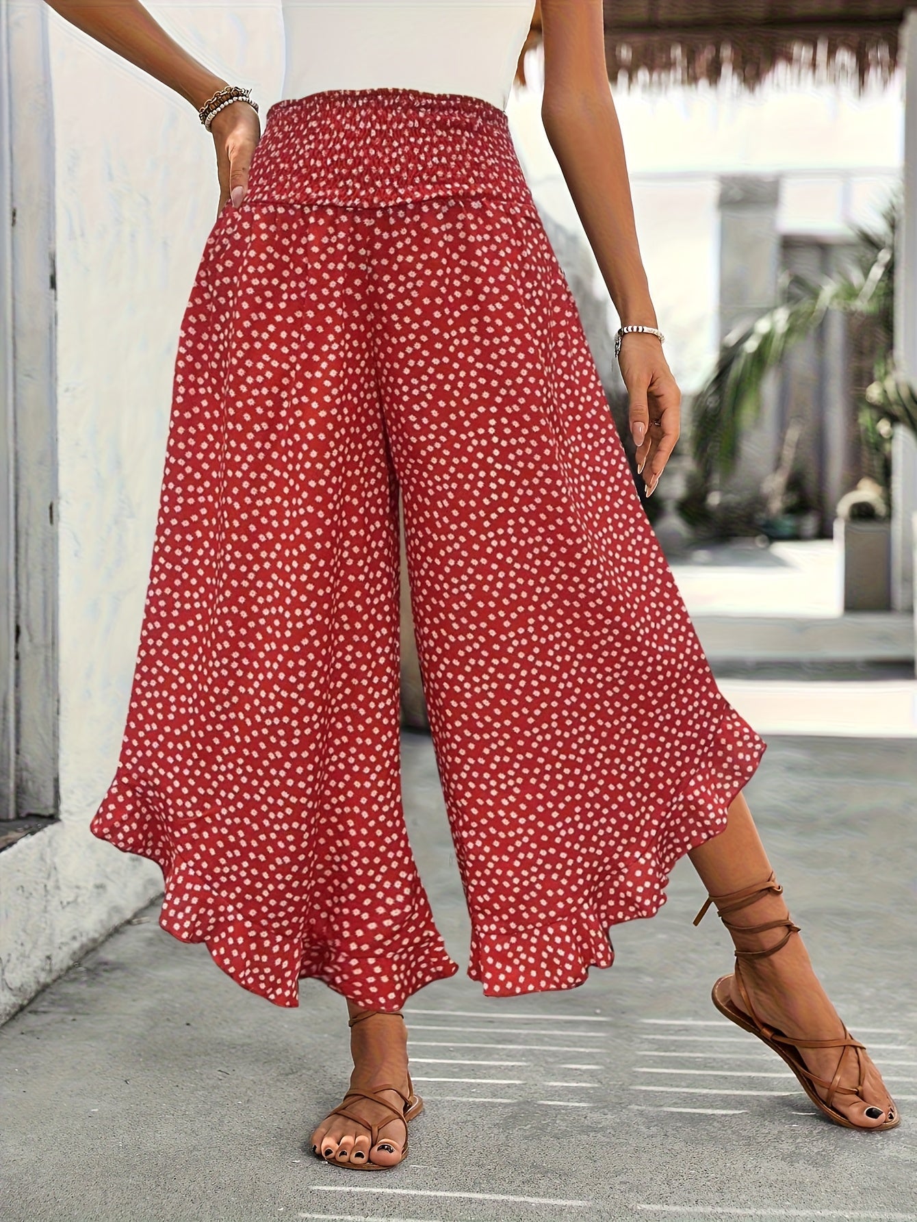 Autres Pantalons Éléguants Fleurs Taille Haute Pour Femmes | Fluide