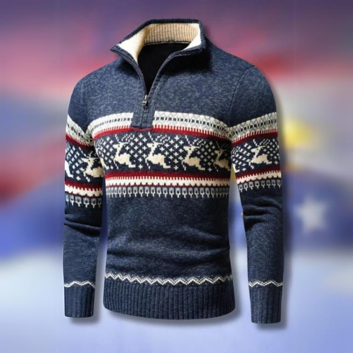 Men’s Festive Pattern Half-Zip Jumper | Long-Sleeve Style