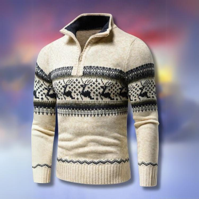 Men’s Festive Pattern Half-Zip Jumper | Long-Sleeve Style