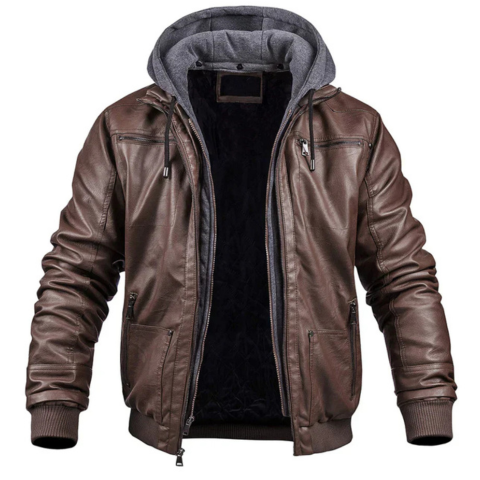 FRÉDÉRIC – Veste d’Hiver en Cuir avec Capuche Élégante et Chaleureuse