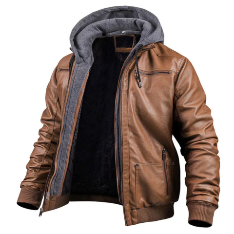 FRÉDÉRIC – Veste d’Hiver en Cuir avec Capuche Élégante et Chaleureuse
