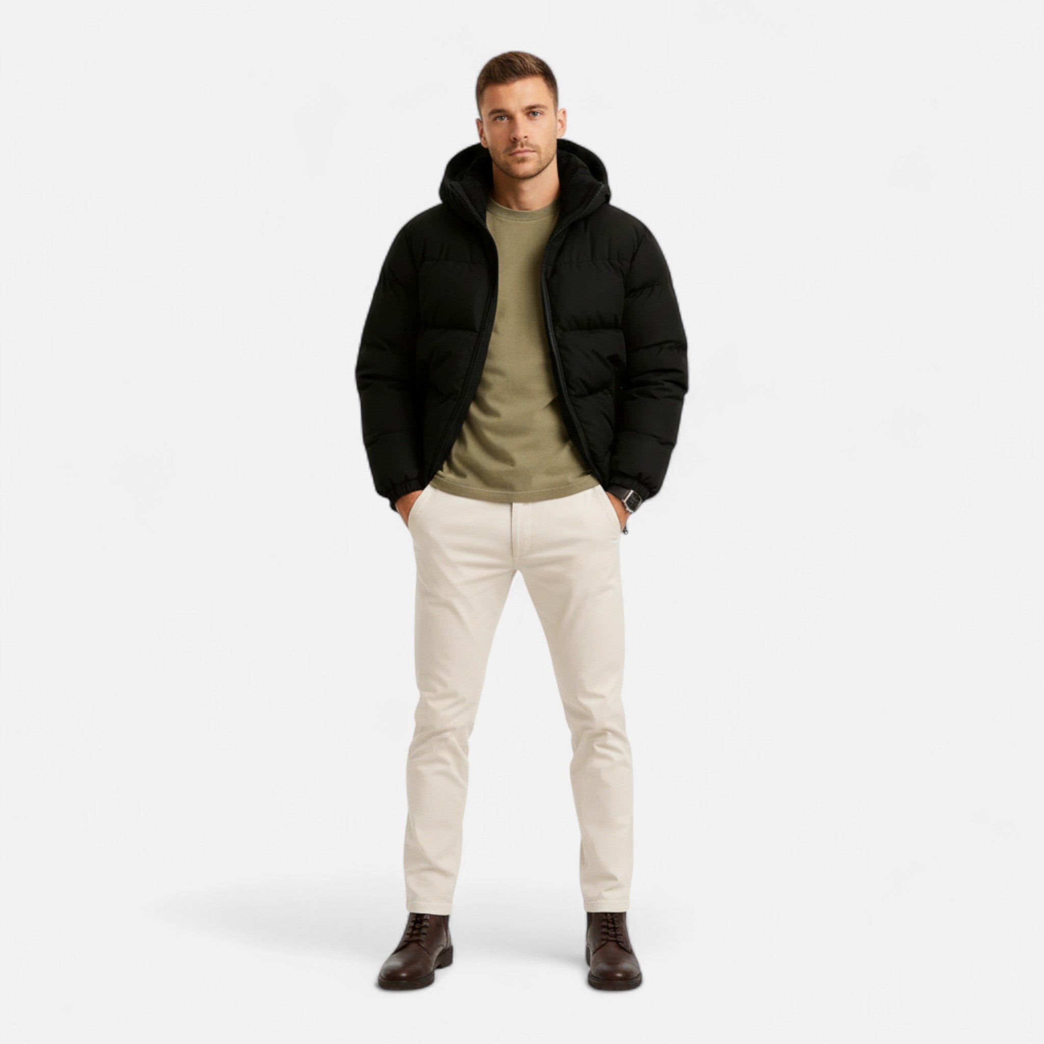 Men's Puffer Jacket | Stylish Hooded Design