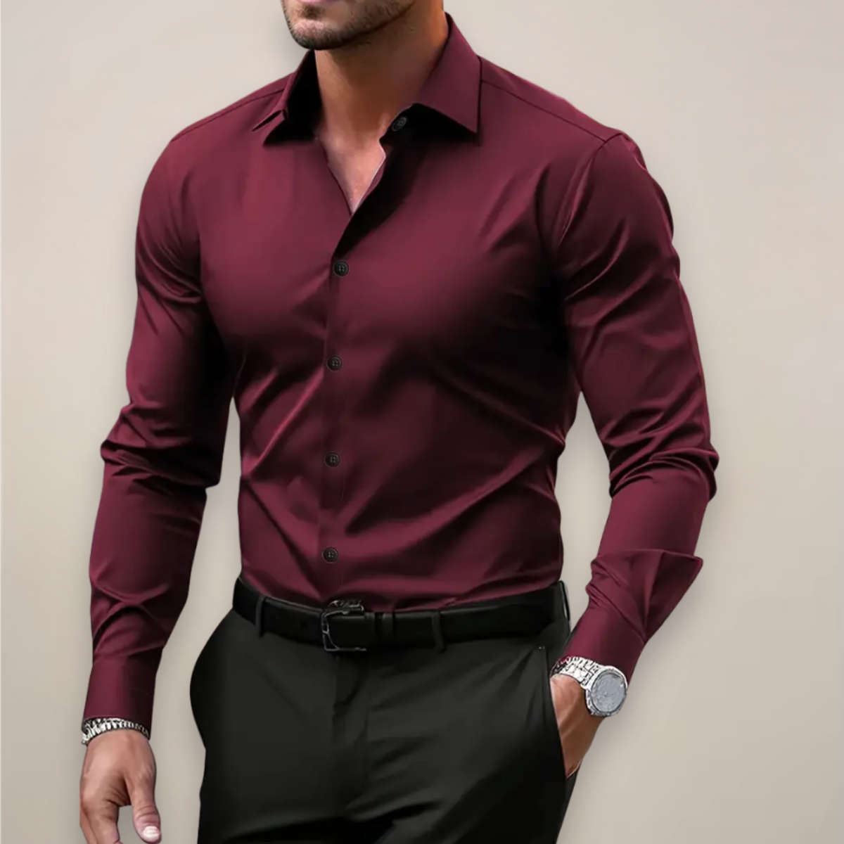 Men’s Long-Sleeve Shirt with Notched Collar