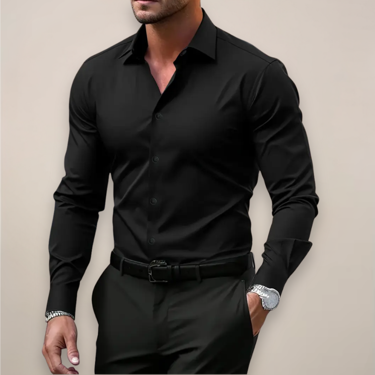 Men’s Long-Sleeve Shirt with Notched Collar