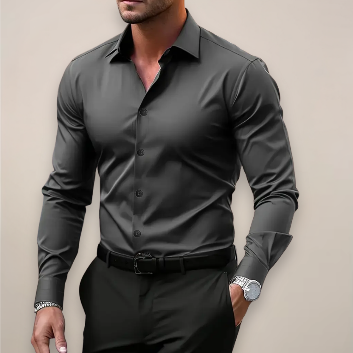 Men’s Long-Sleeve Shirt with Notched Collar