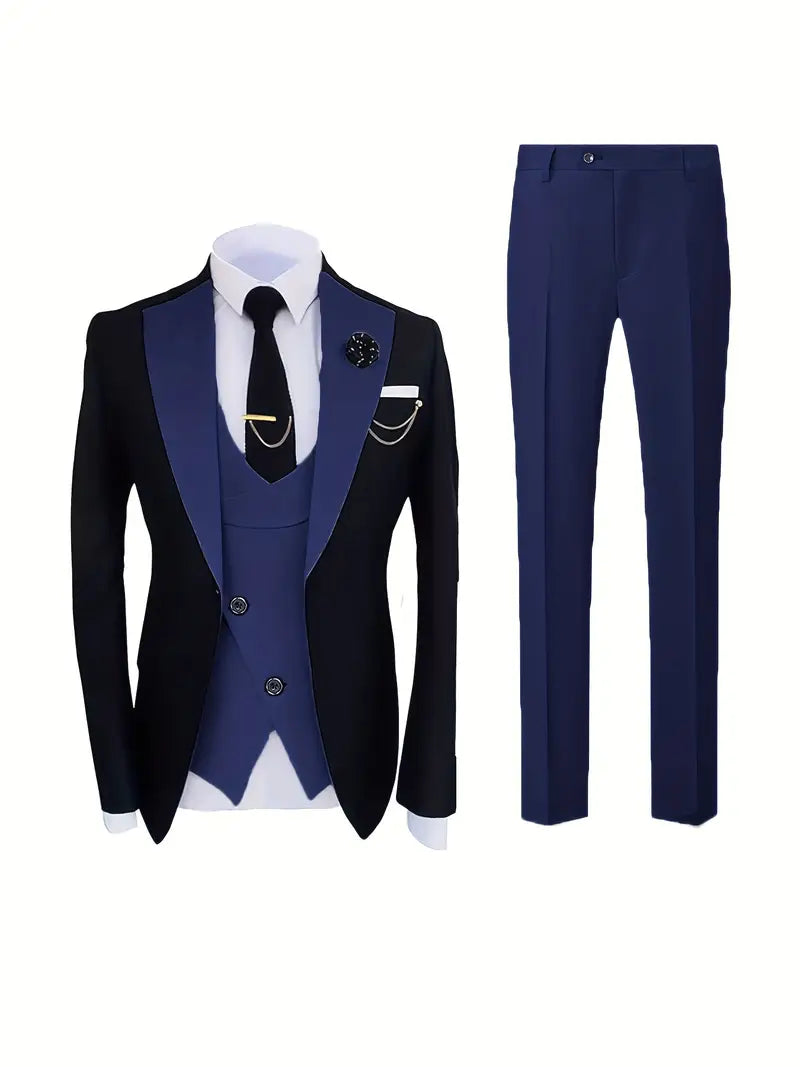 Men’s Tailored Three-Piece Tuxedo Suit | Contrast Lapel Design