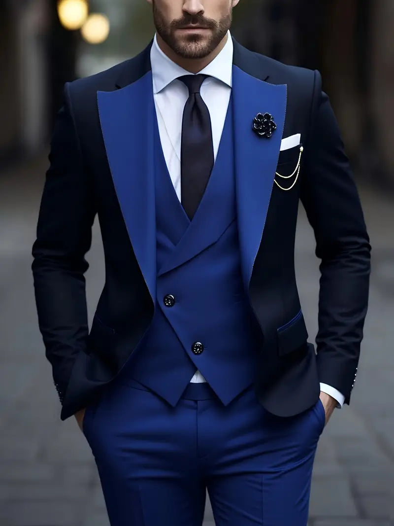 Men’s Tailored Three-Piece Tuxedo Suit | Contrast Lapel Design