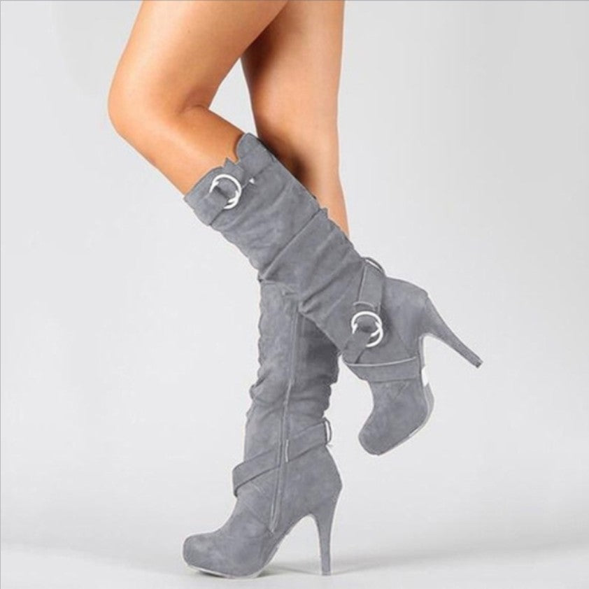 Women’s Knee High Boots | Chic Stiletto with Buckle Detail