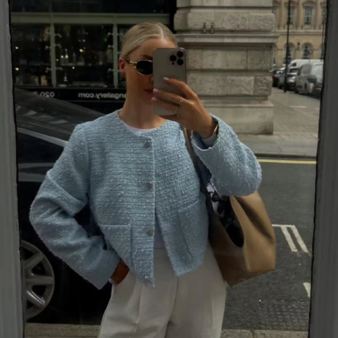 Veste Courte Sophistiquée en Tweed Texturé | Élégance Intemporelle