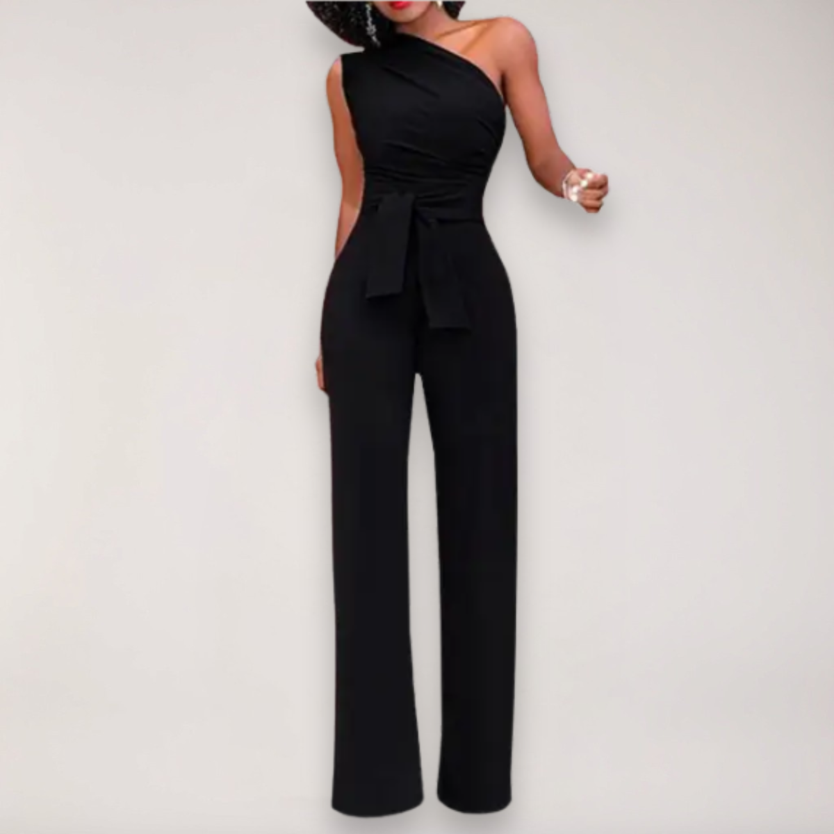 Women’s Draped One Shoulder Jumpsuit | Tie Waist