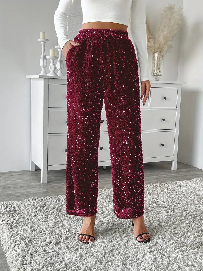 Women’s Sequin Trousers | Straight Leg Design