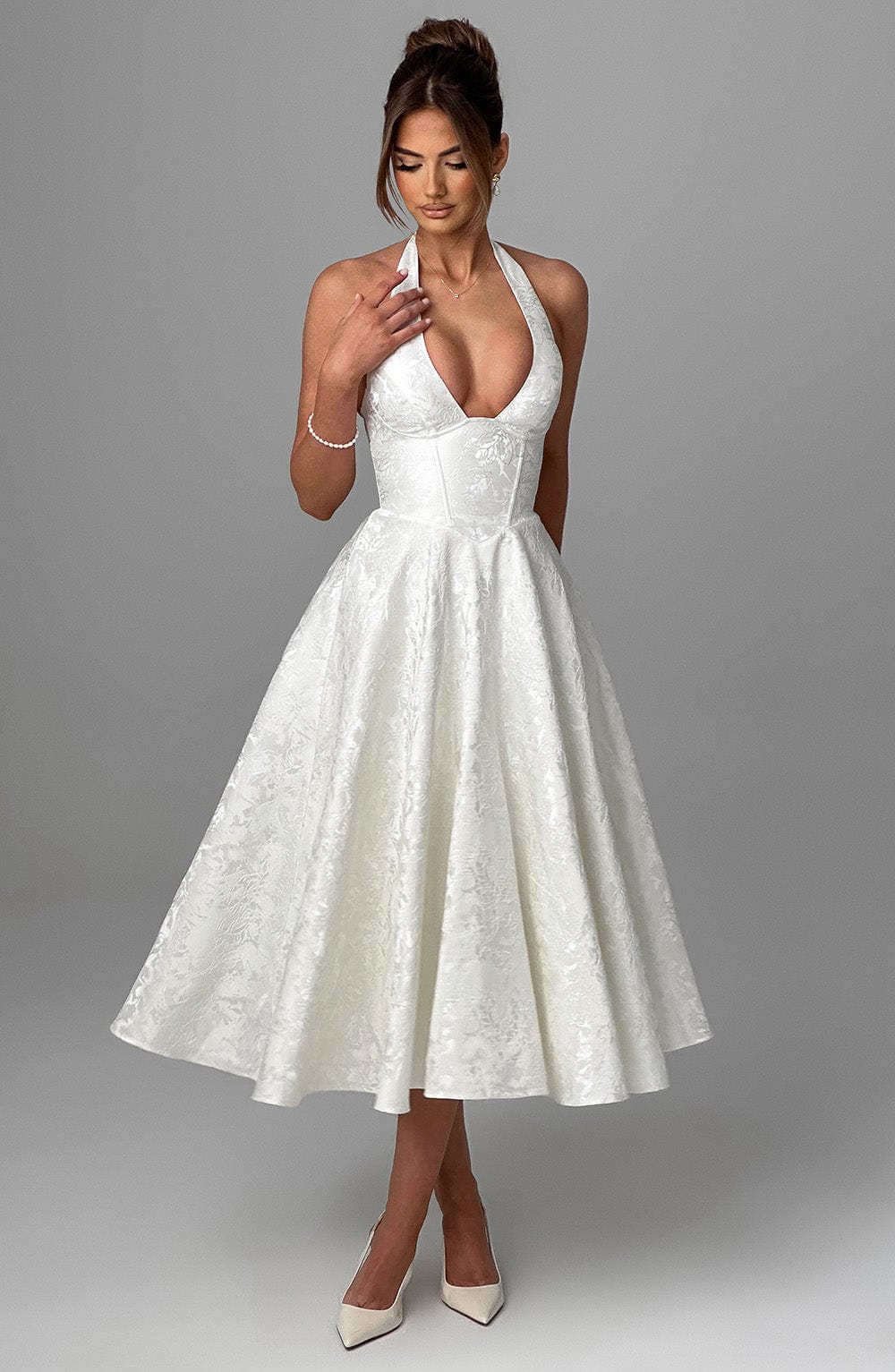 Wedding guest dress | Midi with Halter Neckline