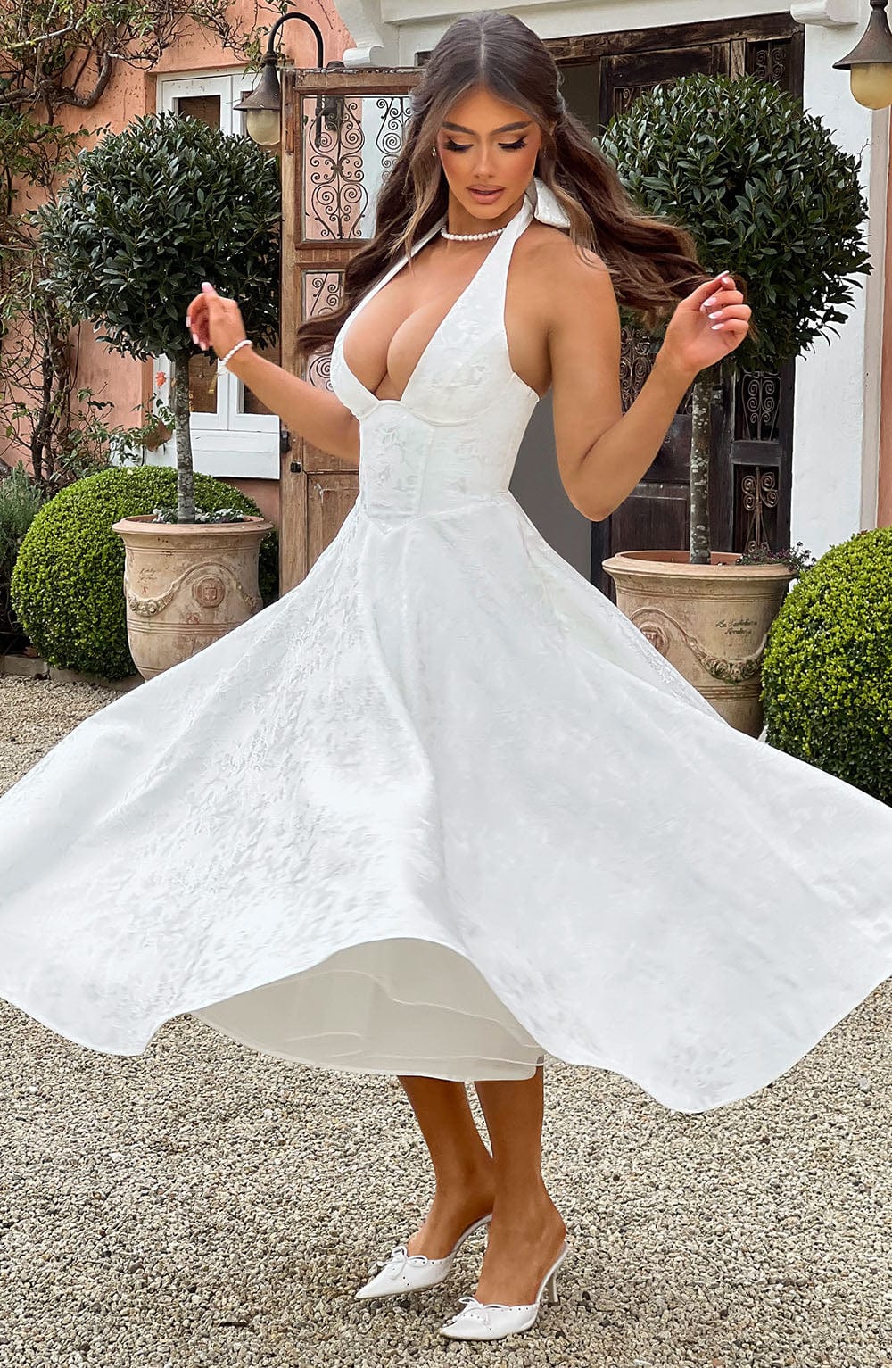Wedding guest dress | Midi with Halter Neckline