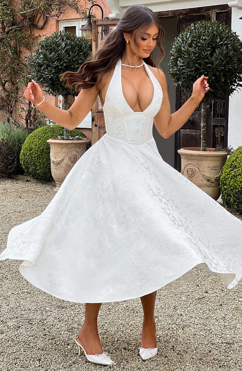 Wedding guest dress | Midi with Halter Neckline