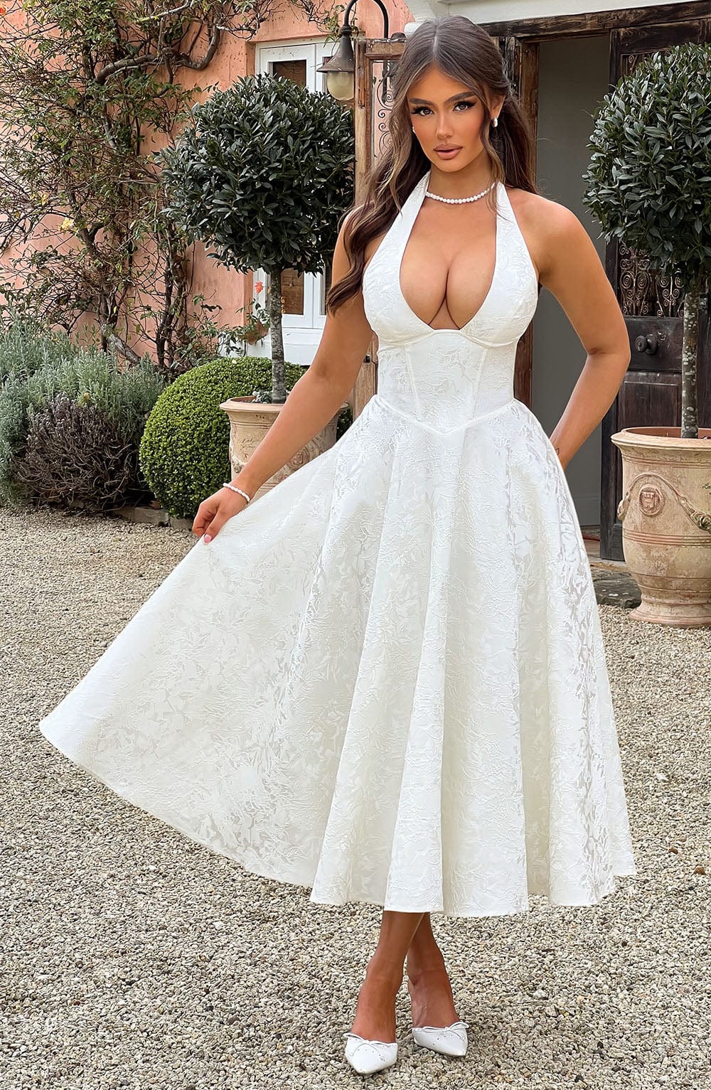 Wedding guest dress | Midi with Halter Neckline