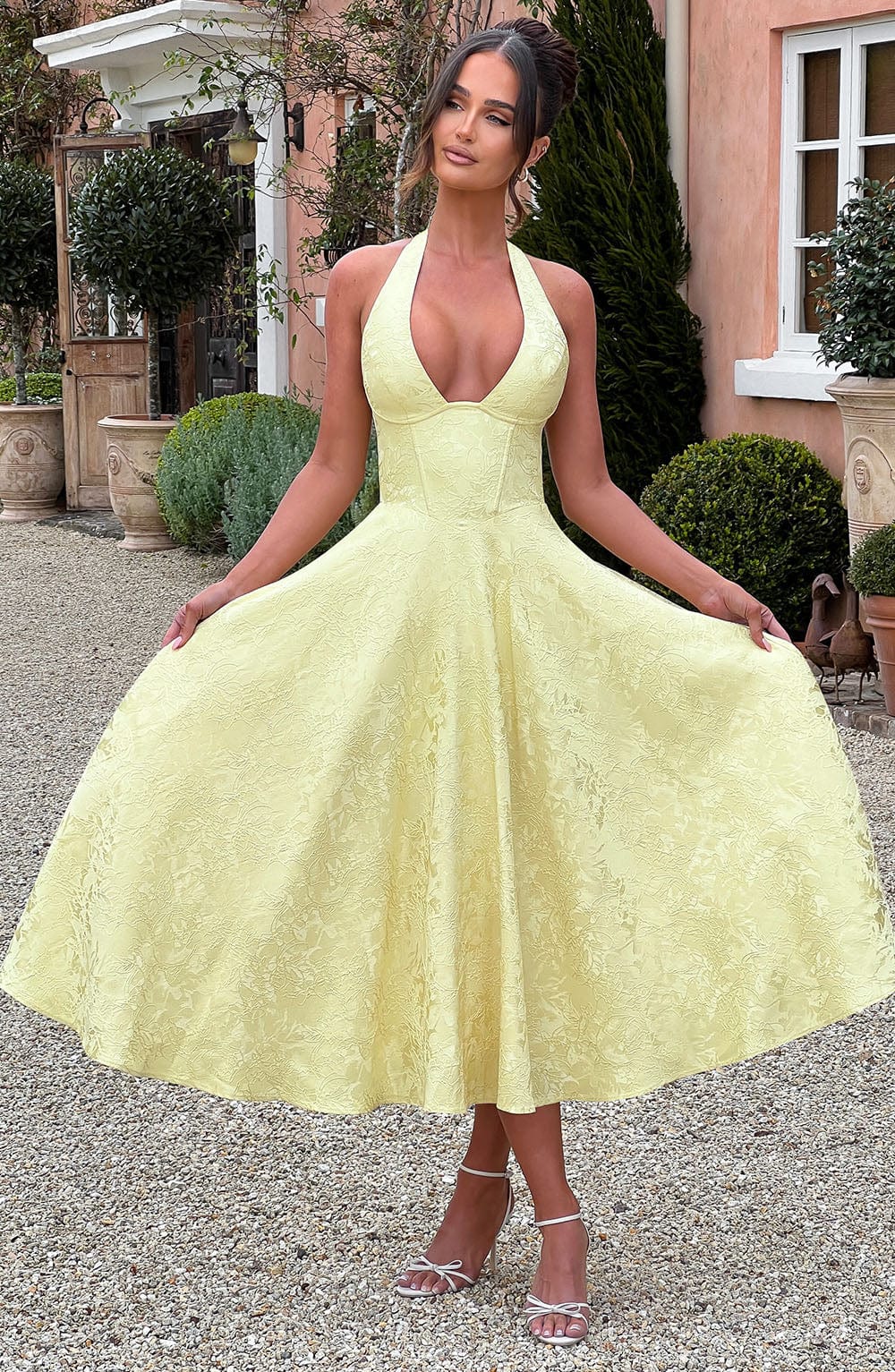 Wedding guest dress | Midi with Halter Neckline