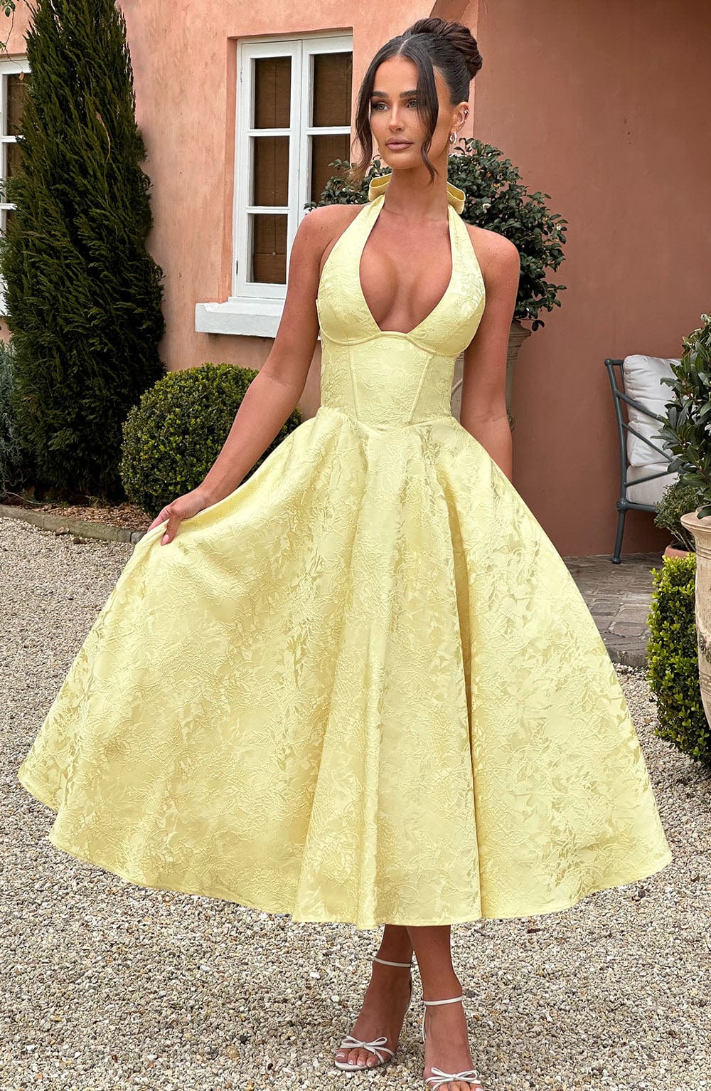 Wedding guest dress | Midi with Halter Neckline