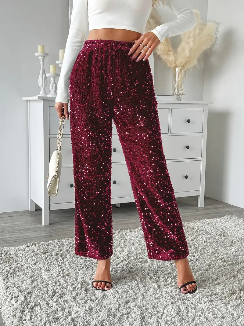 Women’s Sequin Trousers | Straight Leg Design