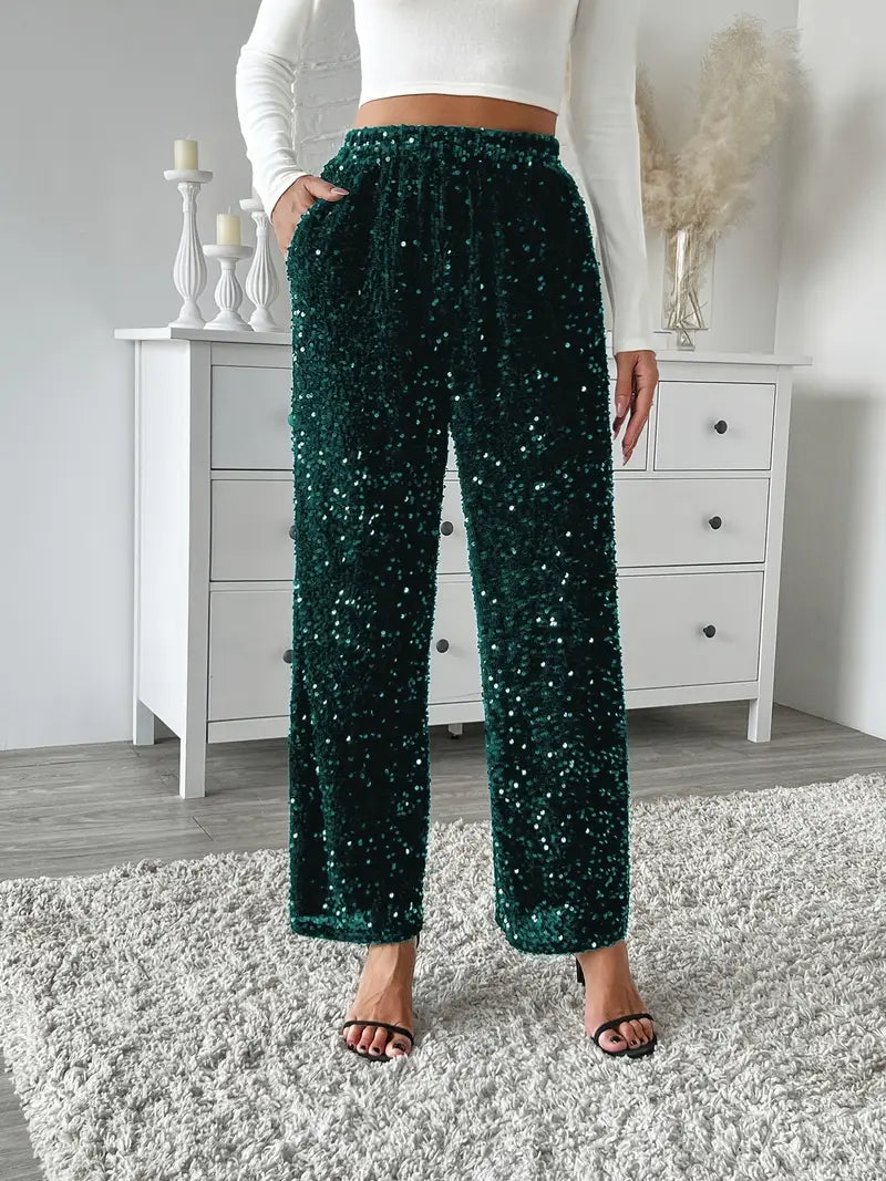 Women’s Sequin Trousers | Straight Leg Design