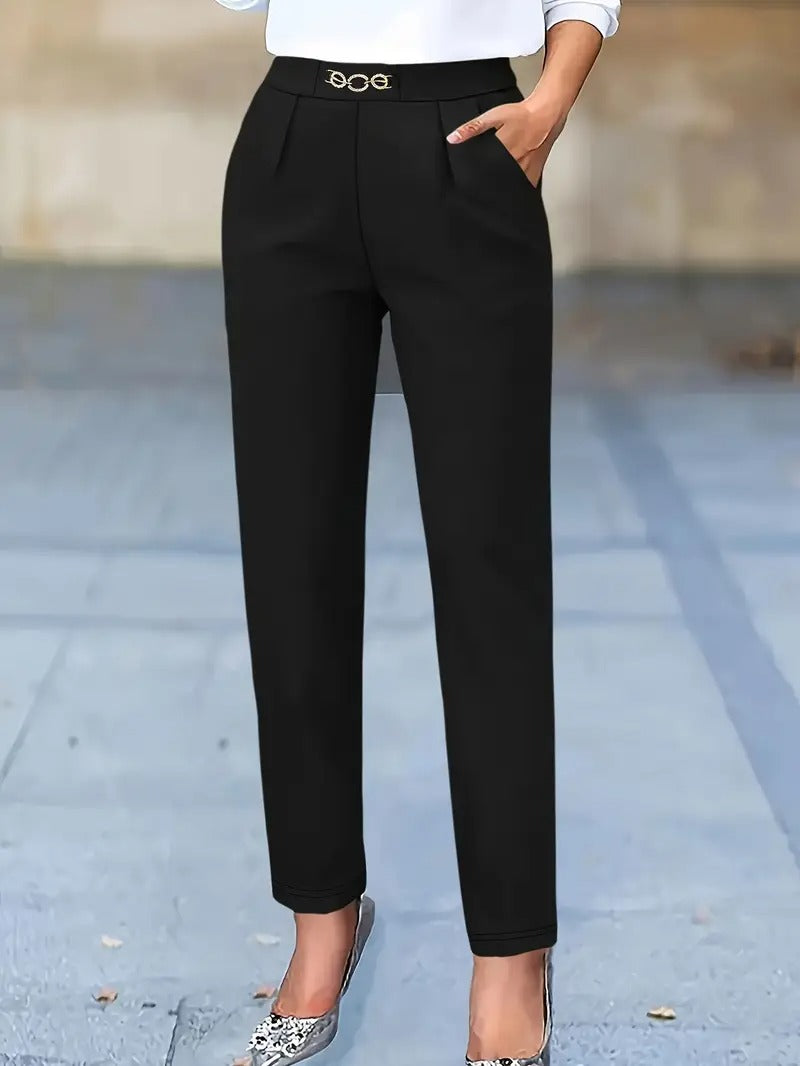 Ladies Black Trousers | High Waist Slim Straight Winter