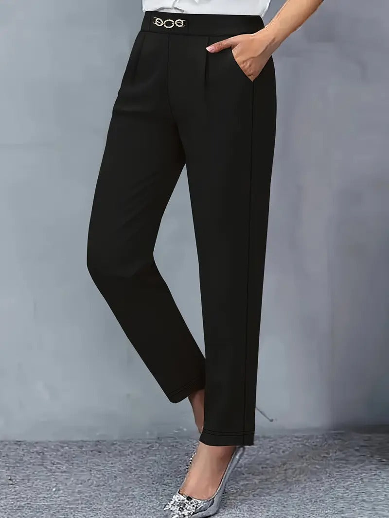Ladies Black Trousers | High Waist Slim Straight Winter